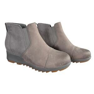 Sorel Evie Leather Chelsea Ankle Boot Quarry Grey Size 9.5 Pull-On NEW